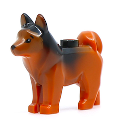 16606 | Dog, Husky with Marbled Black Ears and Back and Printed Black Eyes and Nose, Dark Orange Face and Ears Pattern (Copper / Jurassic World Red)