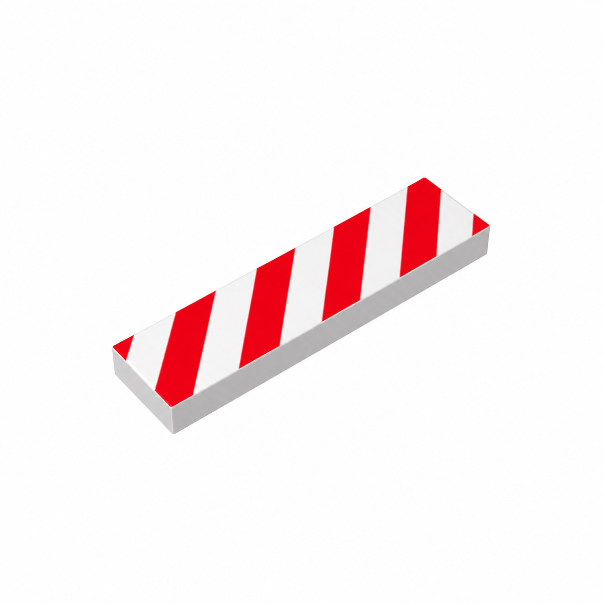 2431p02 | Tile 1 x 4 with Red and White Danger Stripes (Red Corners) Pattern