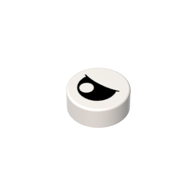 98138p0b | Tile, Round 1 x 1 with Black Eye Partially Closed with Off-Center Pupil Pattern